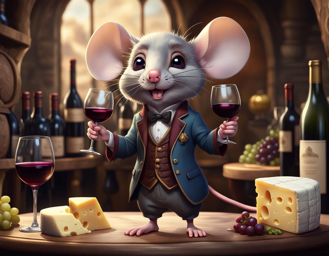 Chibi Mouse Sommelier Recommends Wine and Cheese