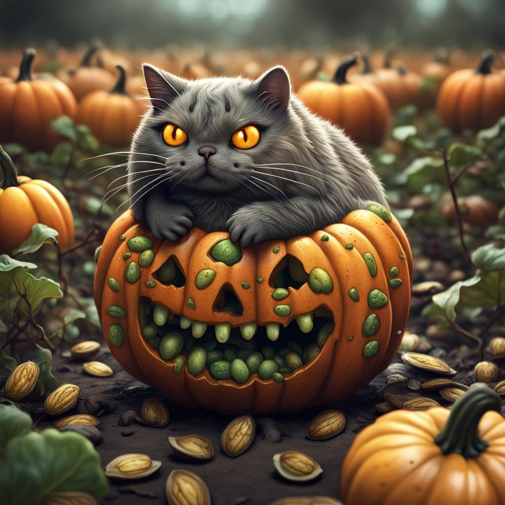 Undead Pusheen Monster Oozing Pumpkin Seeds