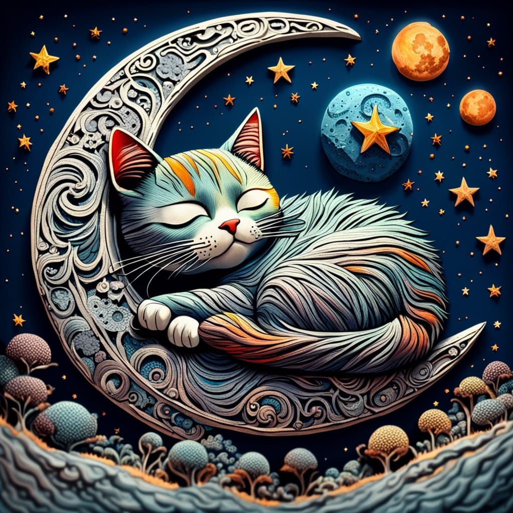 Cat Nap on the Moon: Hyperdetailed Digital Art