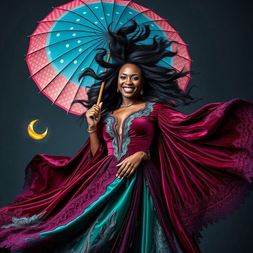 Stunning Black Woman with Lavish Velvet Gown and Vibrant Umb...