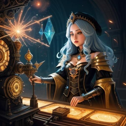 Whimsical Young Sorceress with Magical Sparks