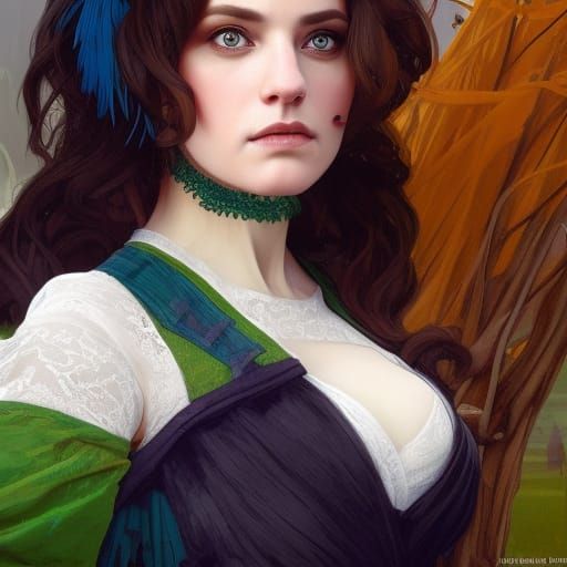 Detailed Portrait with Castle Background, Trending Art Style