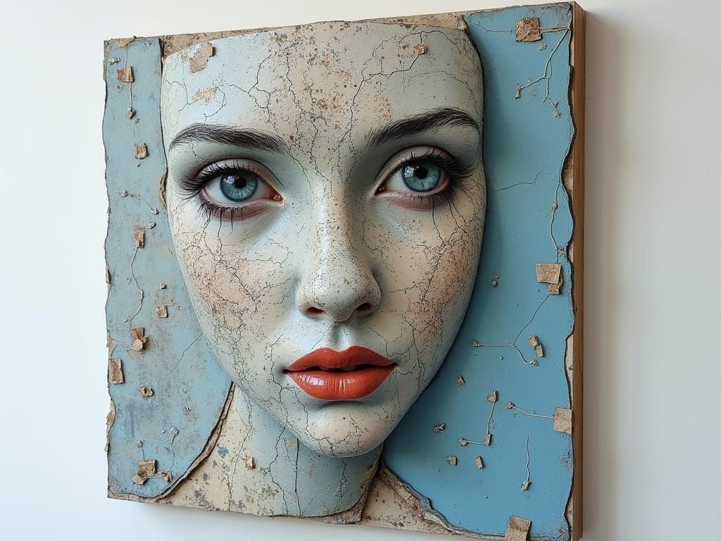 Upcycled Ditsy Chambray I Could Believe You're Human 3D Collage Sculpture