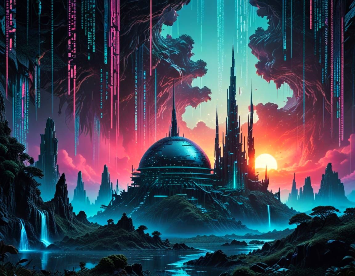 Surreal Magical Dystopia with Matrix Code