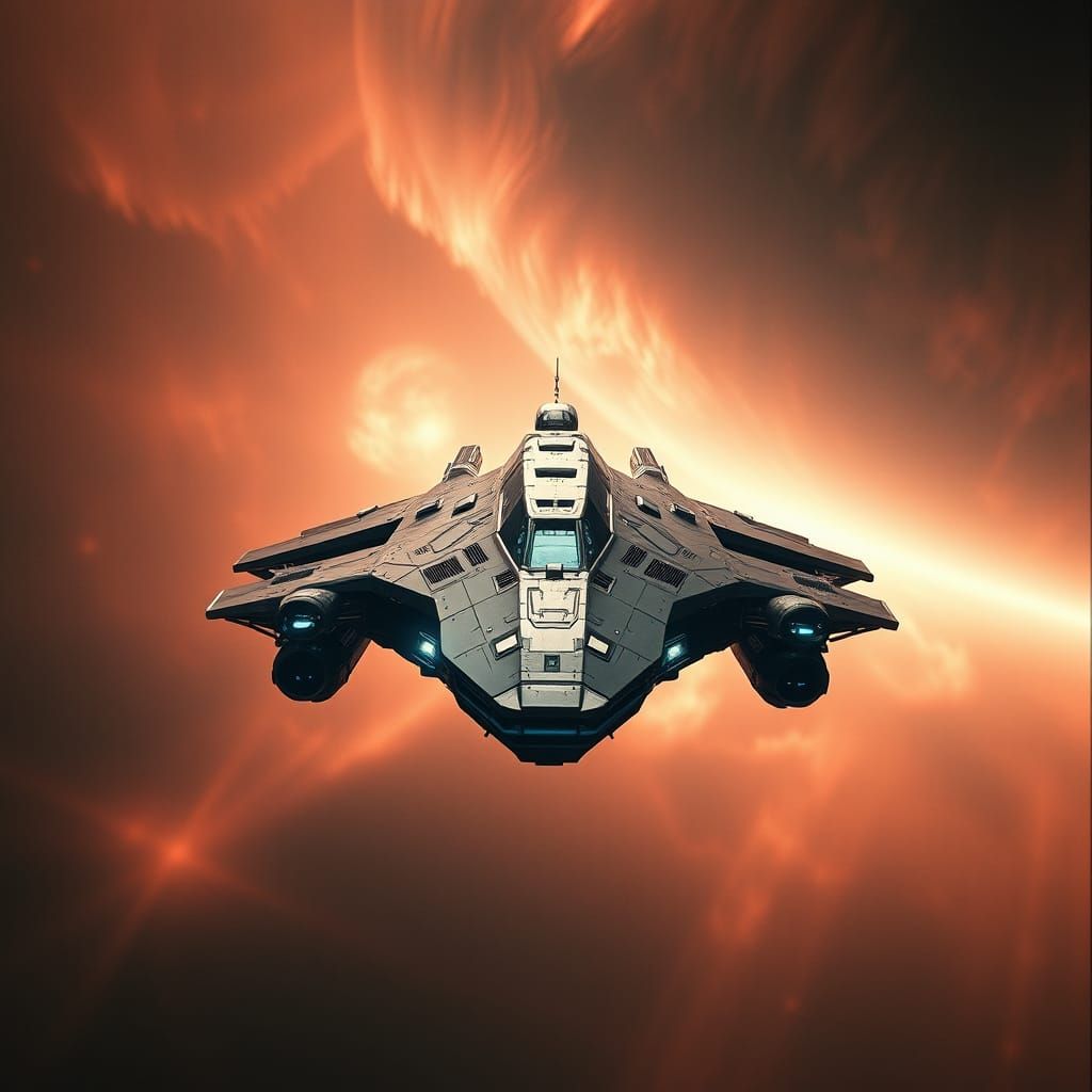Futuristic Spaceship Soaring Through Nebula in Cinematic Sty...