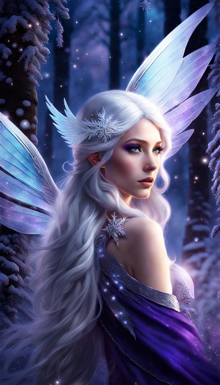 Majestic Winter Elf with Aurora Eyes in Digital Art
