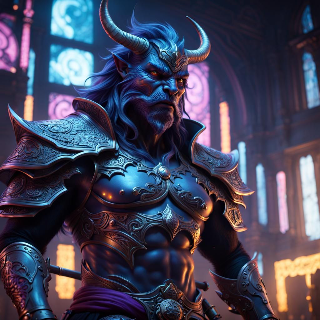 Horrorcore Beast with Katana in Fantasy Landscape