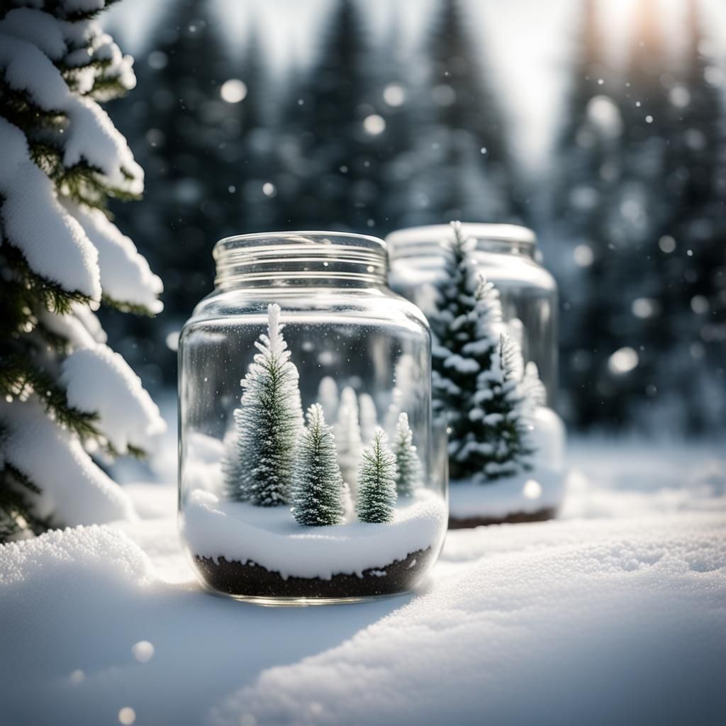 Miniature Snowy Christmas Tree Farm in a Jar