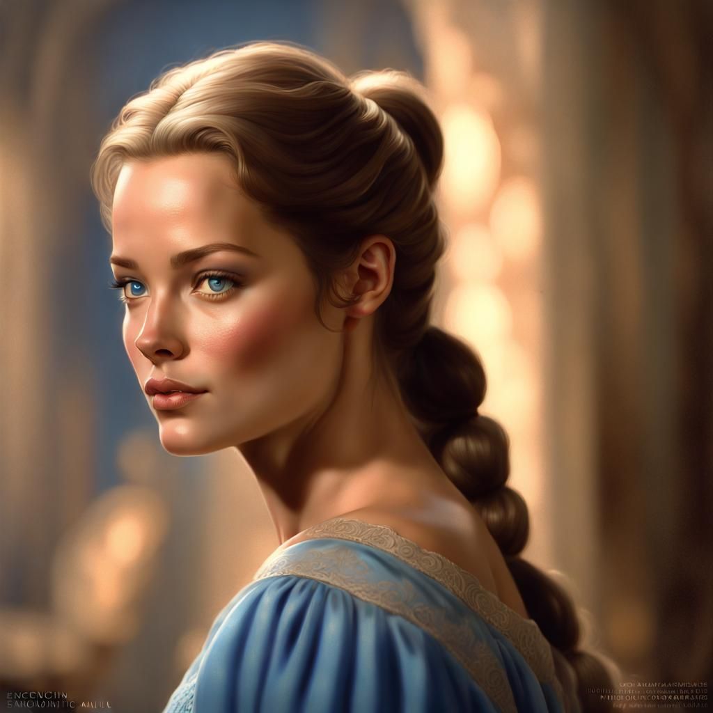 Enchanting Peasant Girl Portrait in Hyperrealistic Style