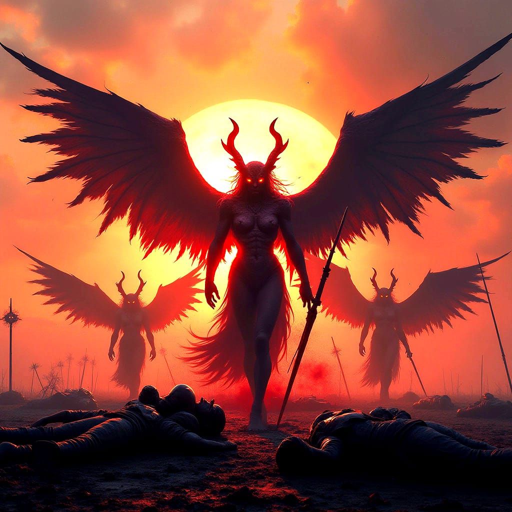 Furies of Greek Mythology on Battlefield