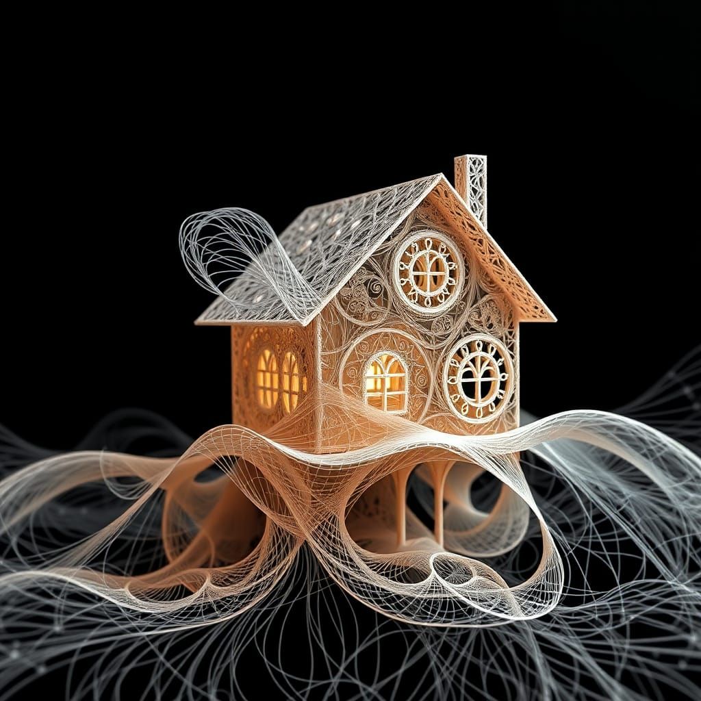 Abstract Fractal House Woven from Threads