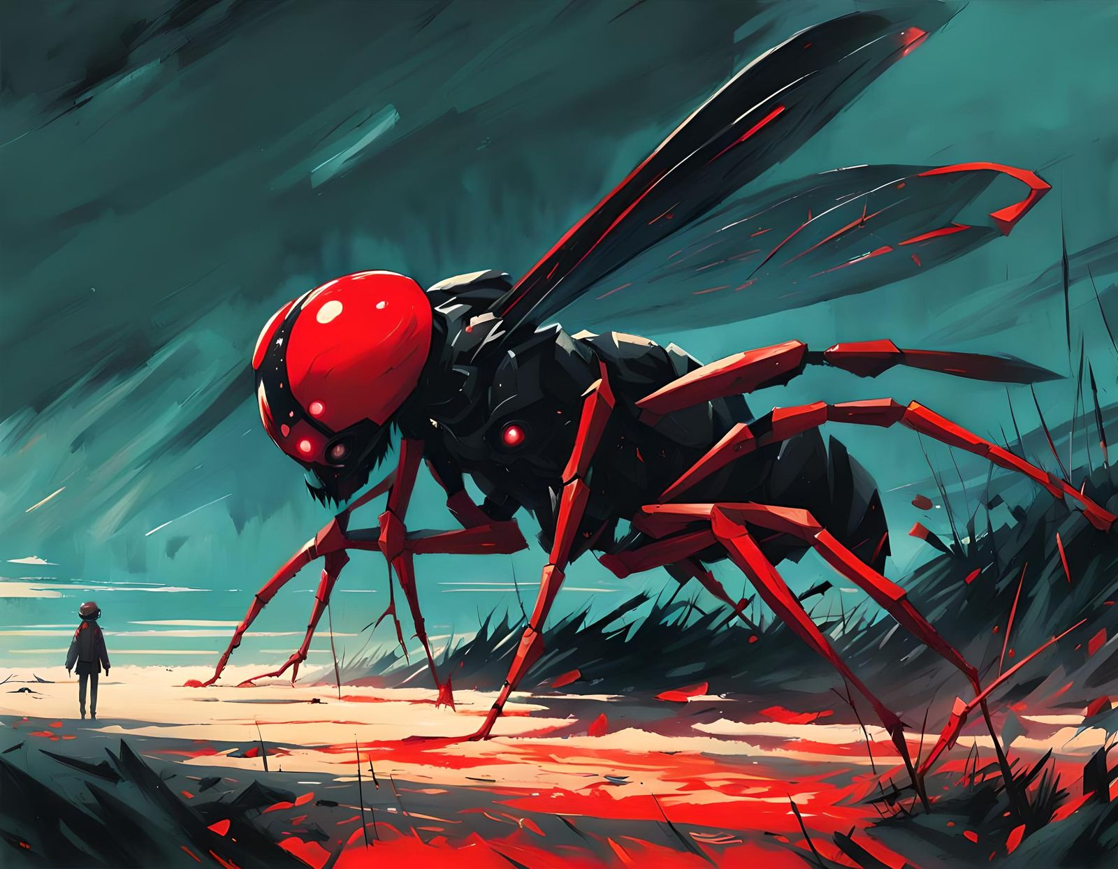 Creepy Insectoid Creature in Acrylic Painting Style