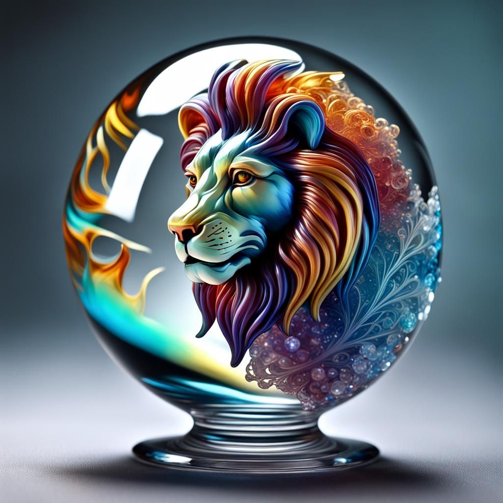 Colorful Glass Lion in Disney Style