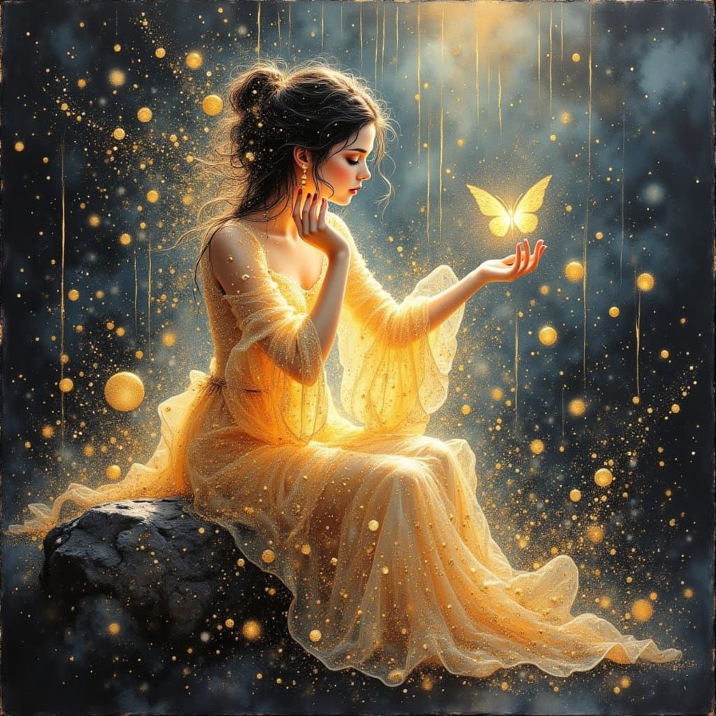 Ethereal Soul Blooming Amidst Shimmering Rain