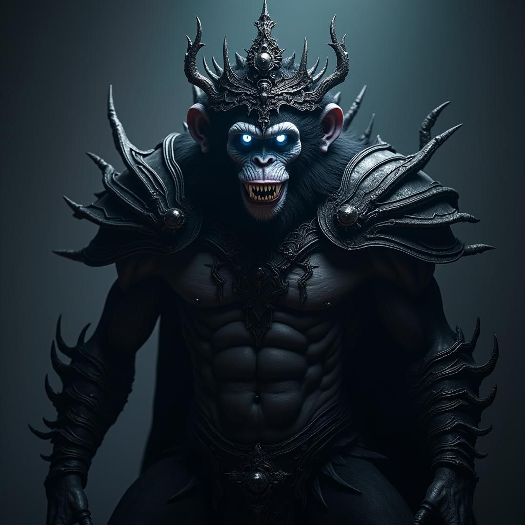 Gothic Monkey King in Dark Armor, Digital Matte Painting