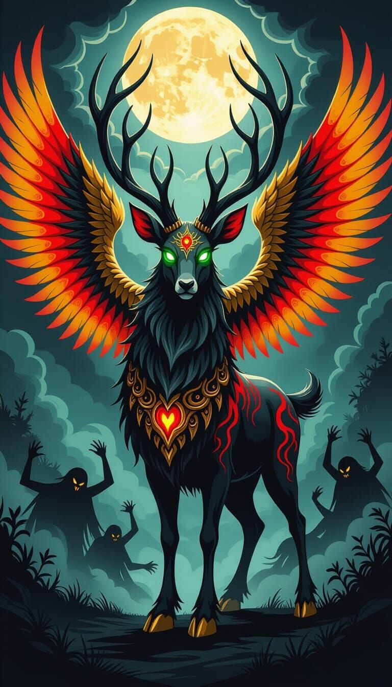 Goetic Daemon Furfur as Giant Stag in Occult Anime Style