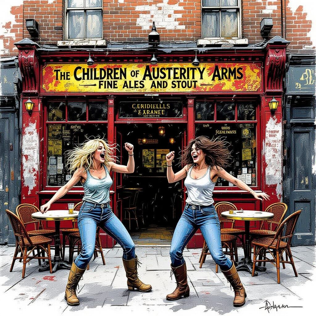 Chaotic Pub Scene Inspired by Ralph Steadman