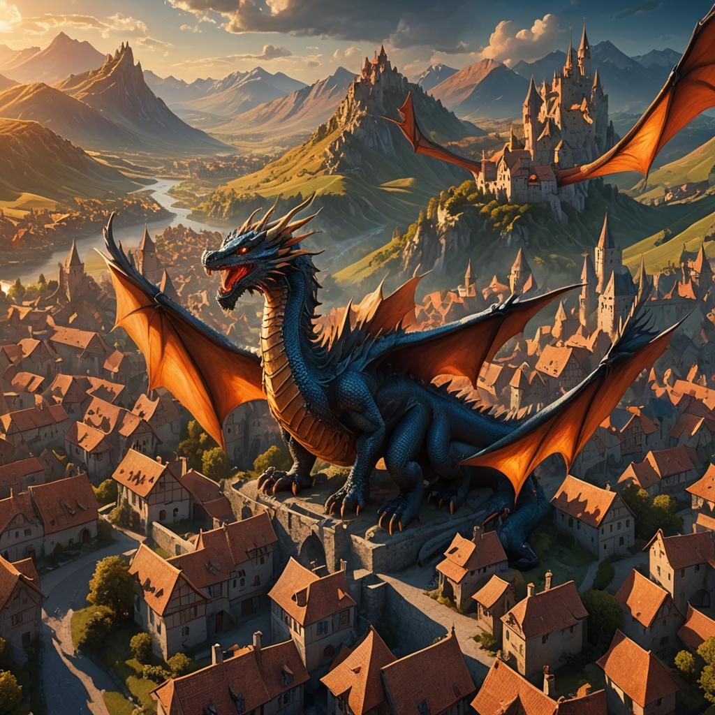 Dragon's fiery assault on medieval village