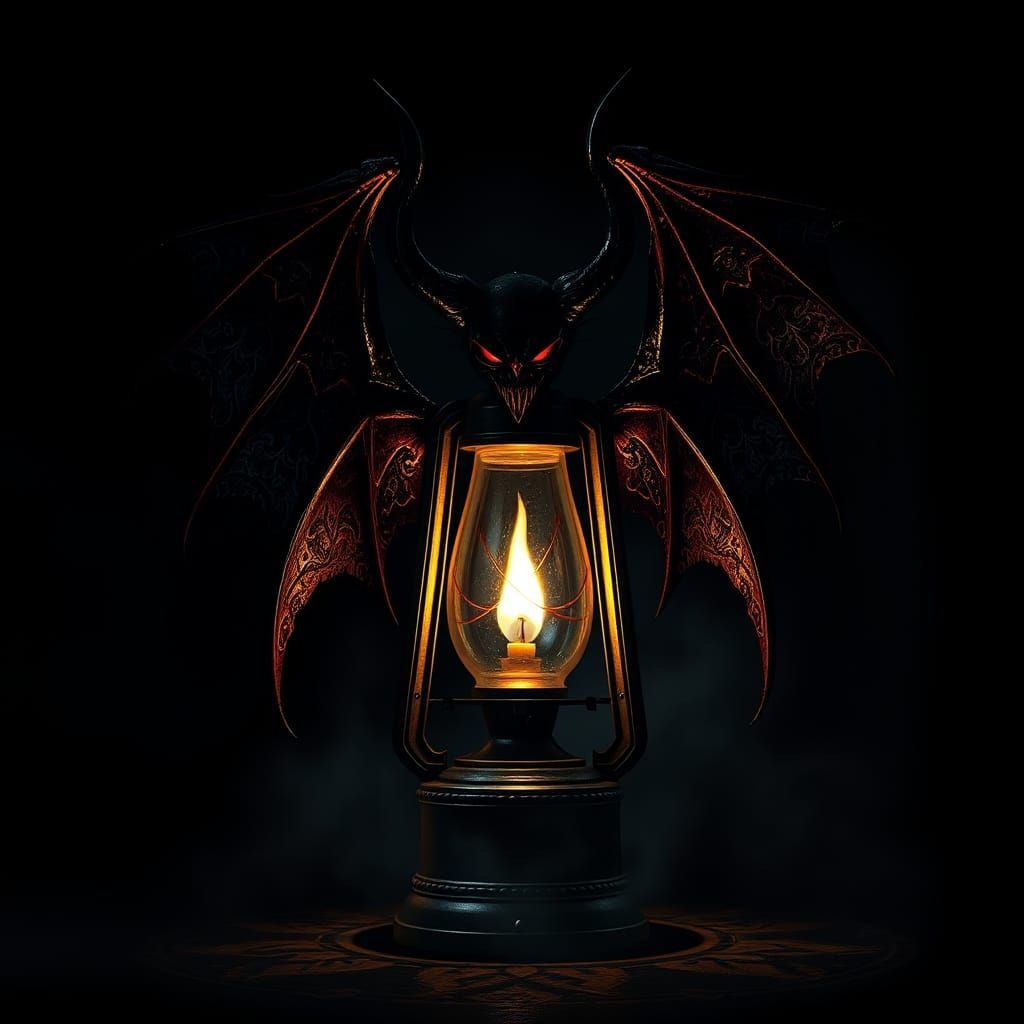 Grimdark Demon Lamp in Tenebrism Style