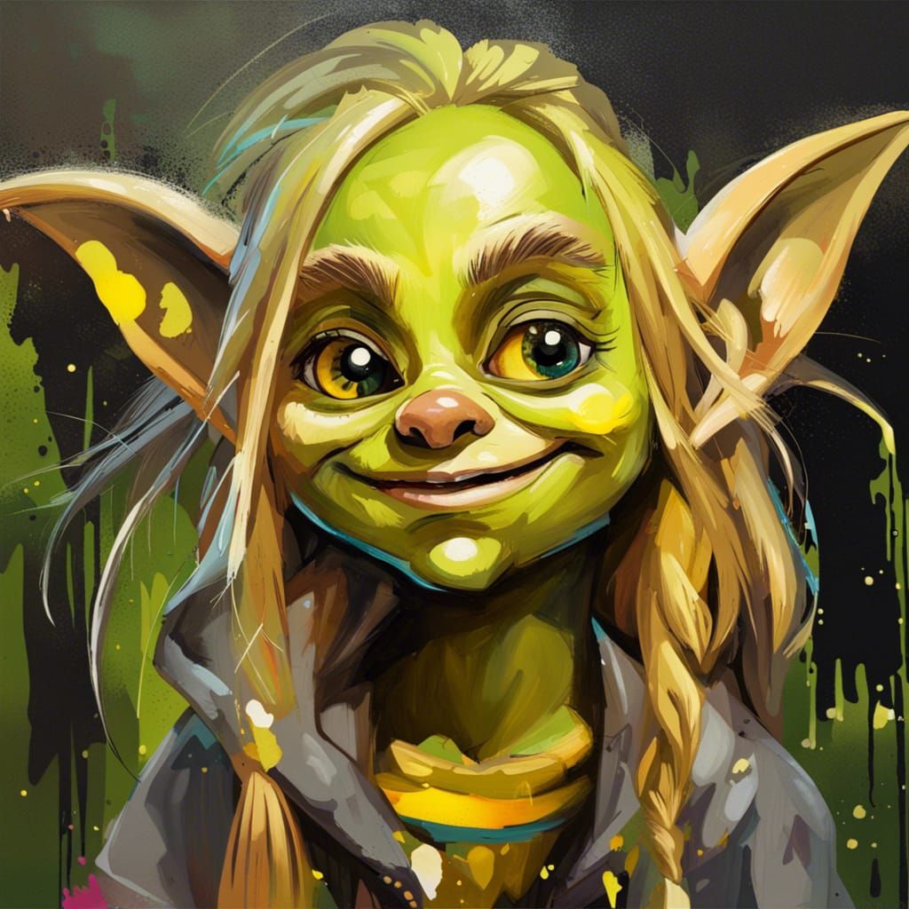 Attractive Goblin Girl Portrait in Graffiti Art Style