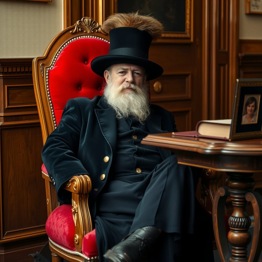 Hasidic Rebbe in Elegant Fox Fur Shtreimel and Velvet Suit