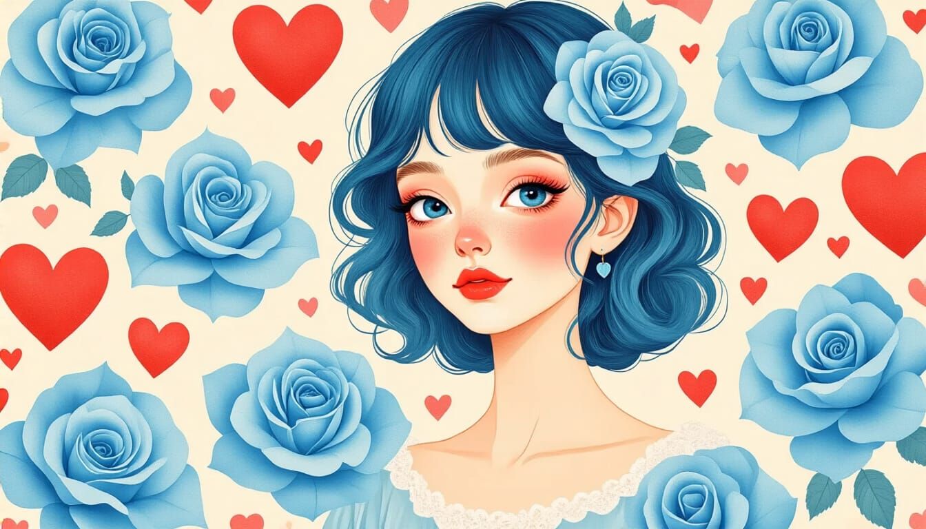 Dreamy Roses and Hearts in Pastel Watercolor Style