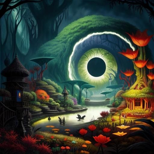 Magical Botanical Garden in Black Ink and Color