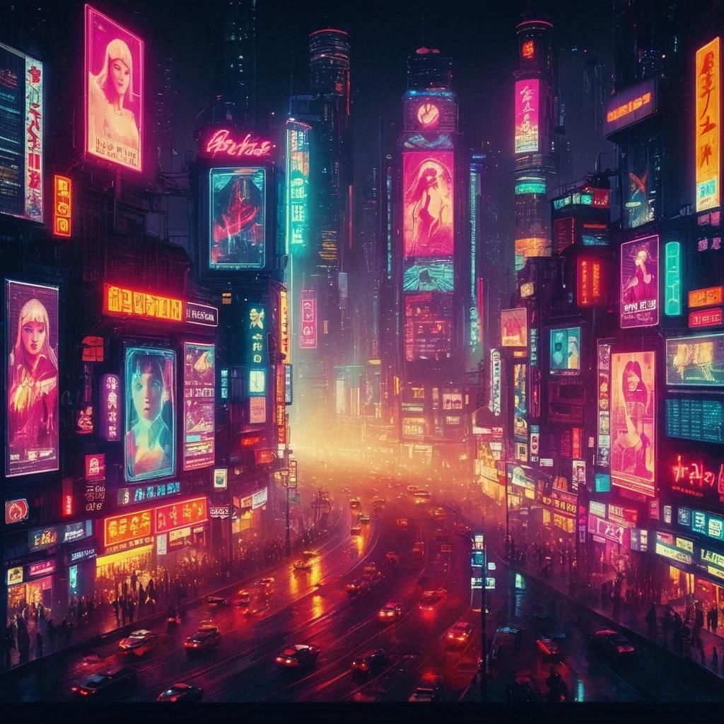 Cyberpunk Cityscape at Night in Syd Mead Style