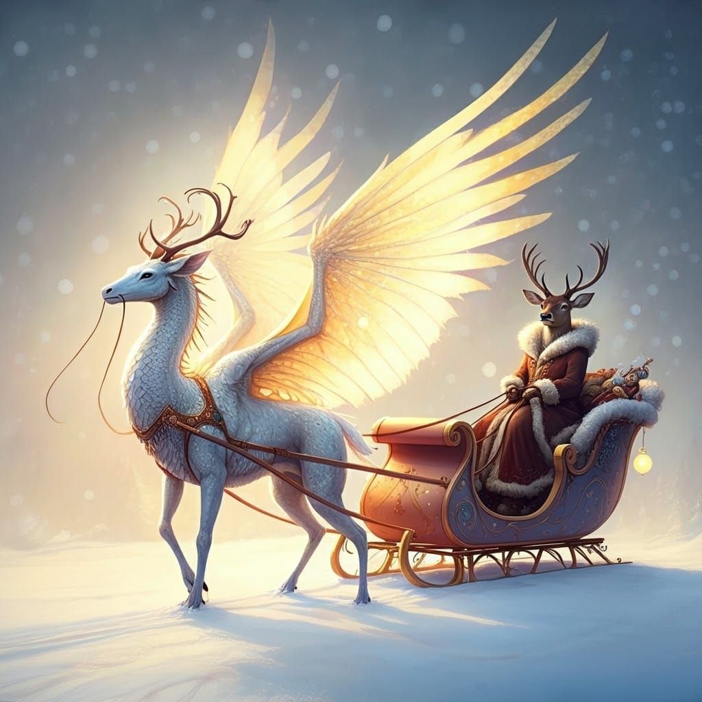 Winter Sleigh Pulled by Ethereal Dragon in Alcohol Ink