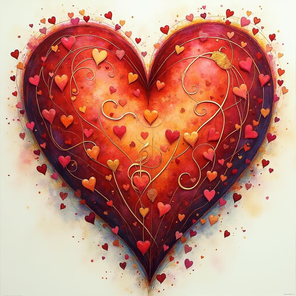 Musical Heart in Klimt-Inspired Watercolor Style