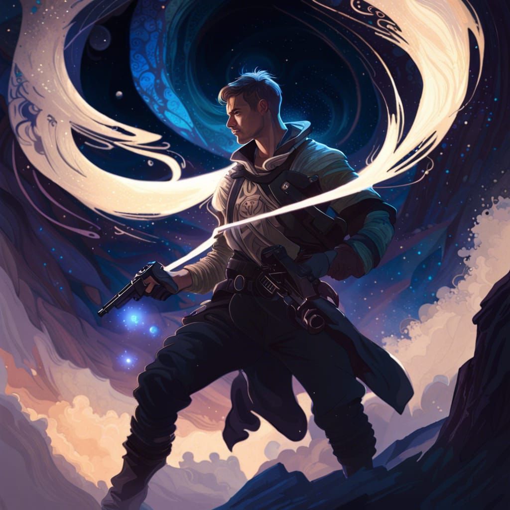 Fierce Galaxy Fighter in Cosmic Art Style