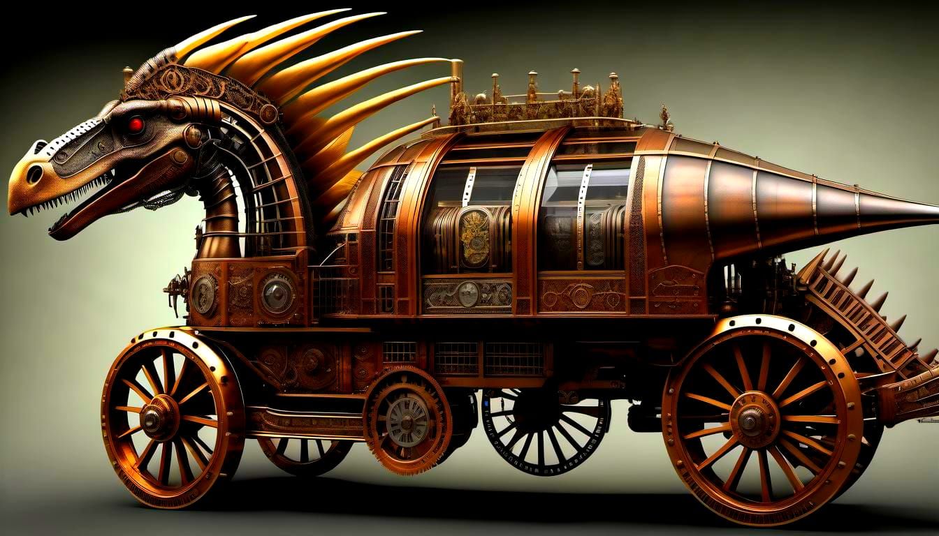 Steampunk Therizinosaurus Vehicle: Intricate Clockpunk Desig...