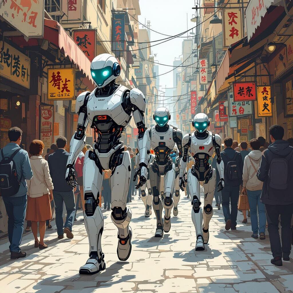 Robots in Crowded Street, Enki Bilal Style