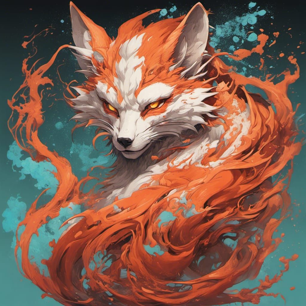 Mischievous Kitsune in Art Nouveau Style