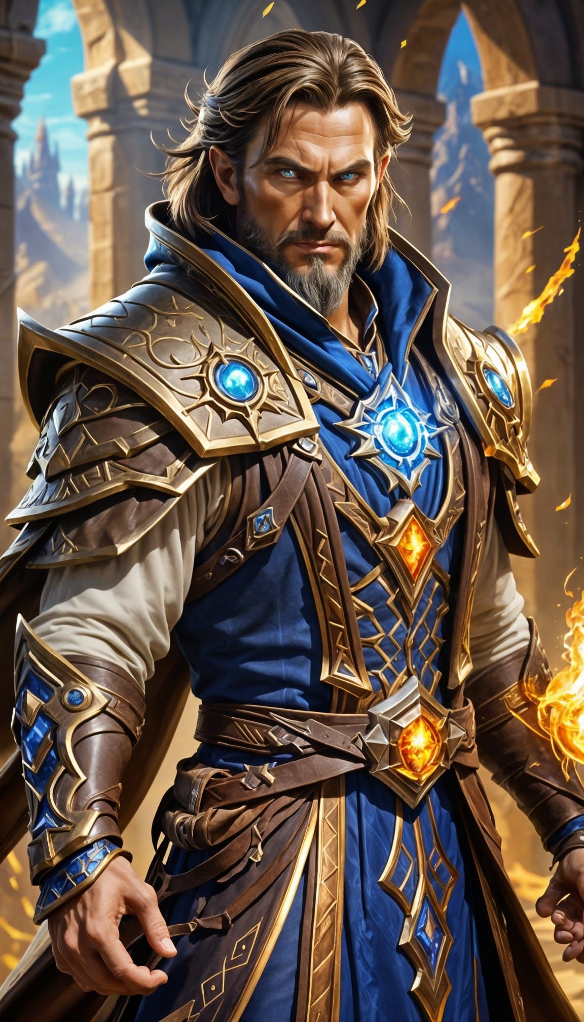 Epic Fantasy Wizard with Magic Light Background