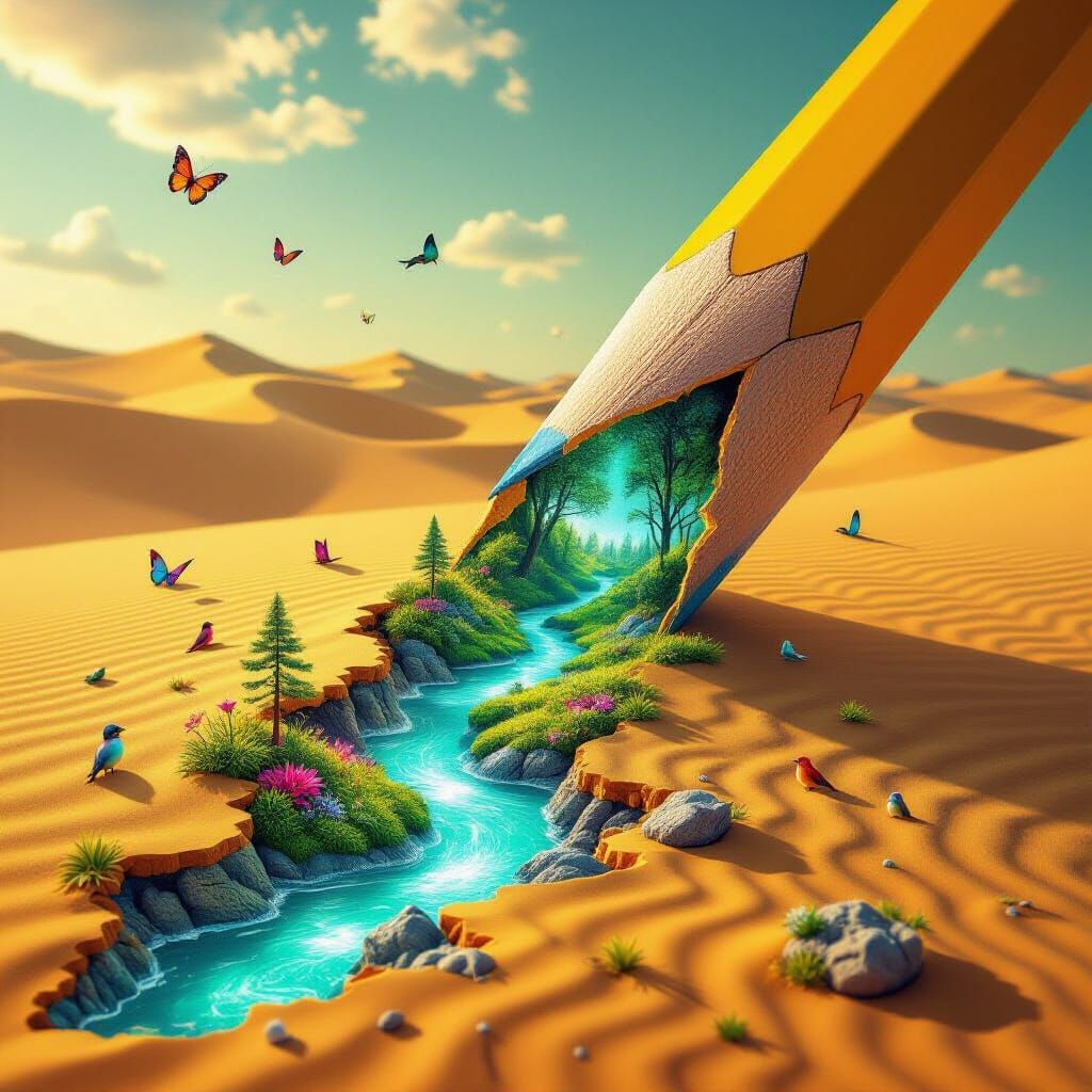 Giant Pencil Forest Oasis in Desert