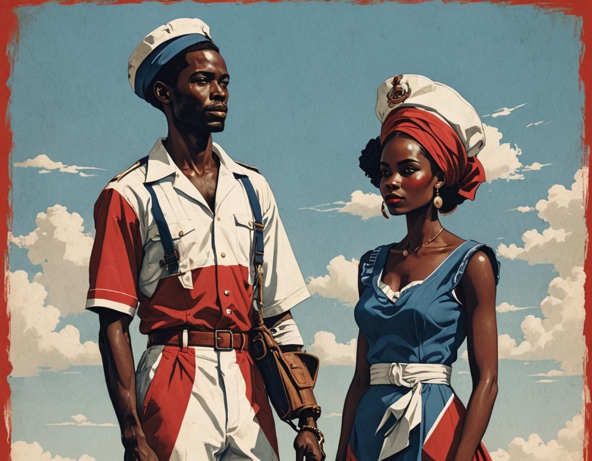 Vintage Nautical Illustration of African Couple