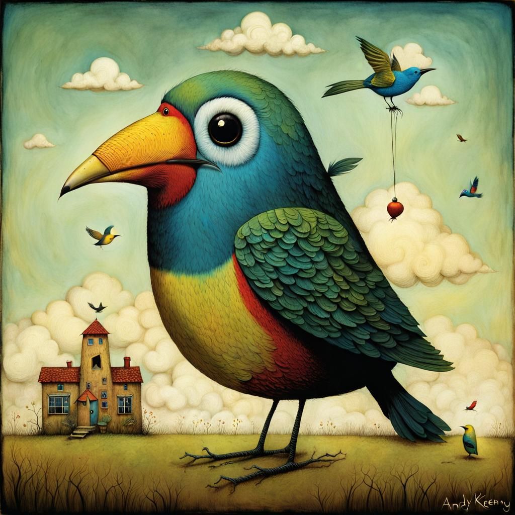 Surreal Cartoon Bird Illustration