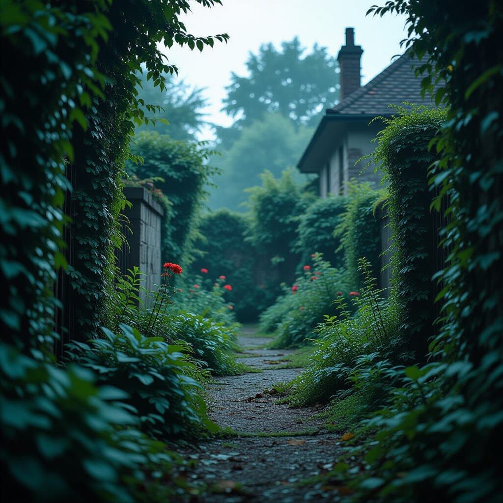 Overgrown Creepy Garden: Cinematic Film Still