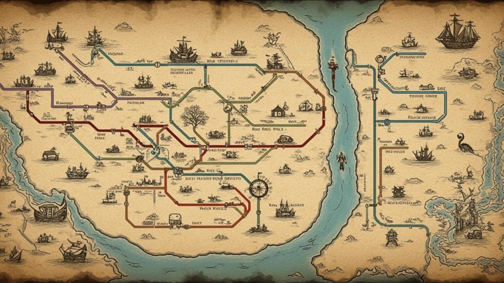 Pirate Treasure Map Metro Train Map with Monsters