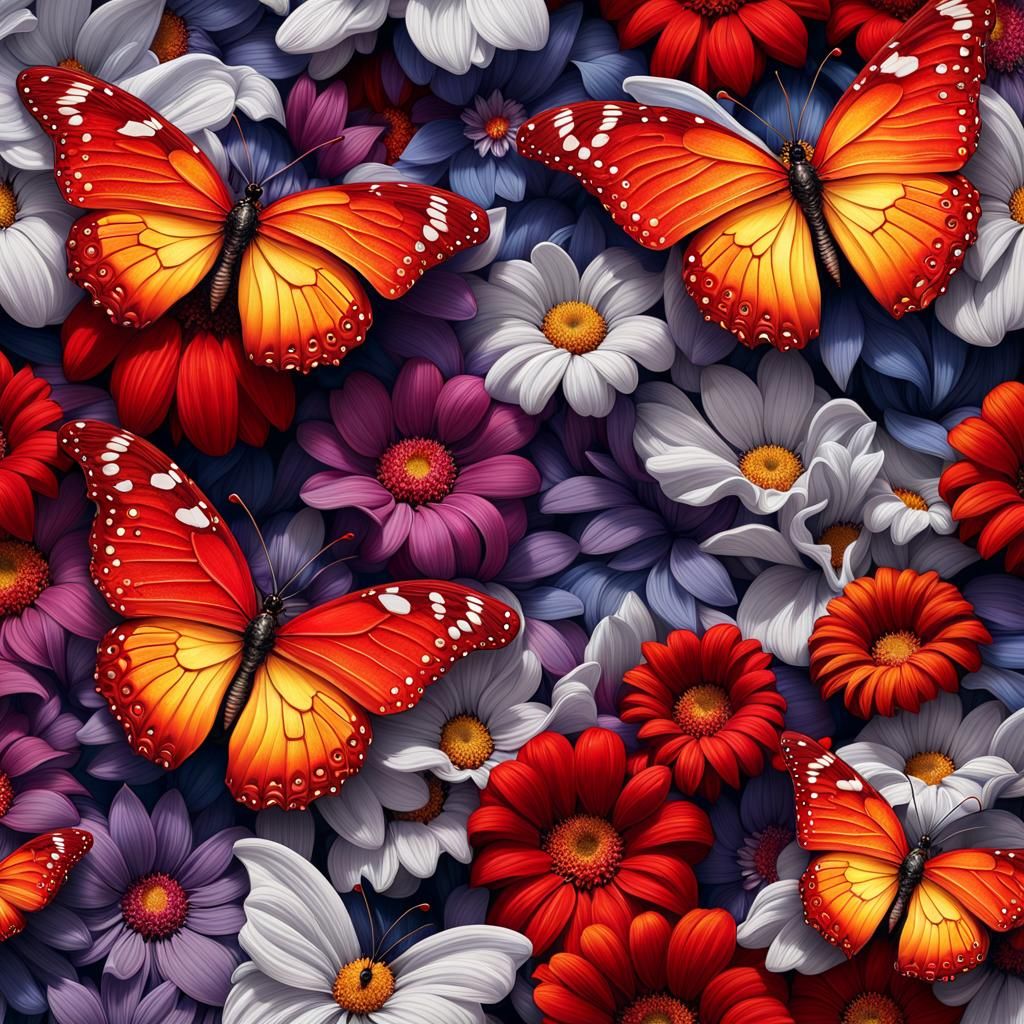 Cosmic Butterfly of Reflective Paint on Flower