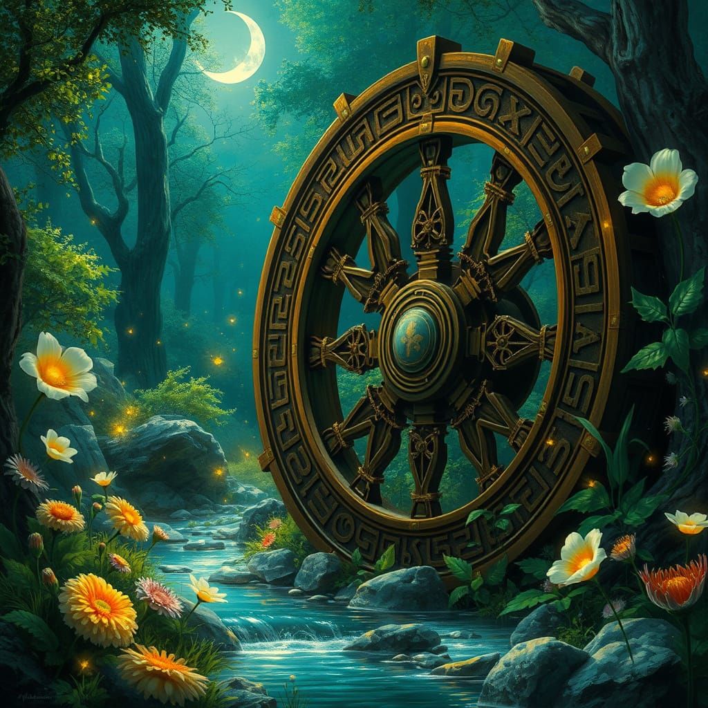 Ethereal Waterwheel in Emerald Forest
