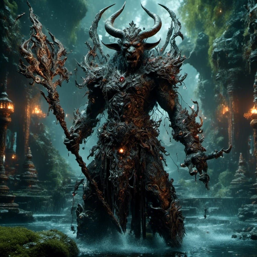 Hybrid Demon with Trident: Dark Fantasy Concept Art