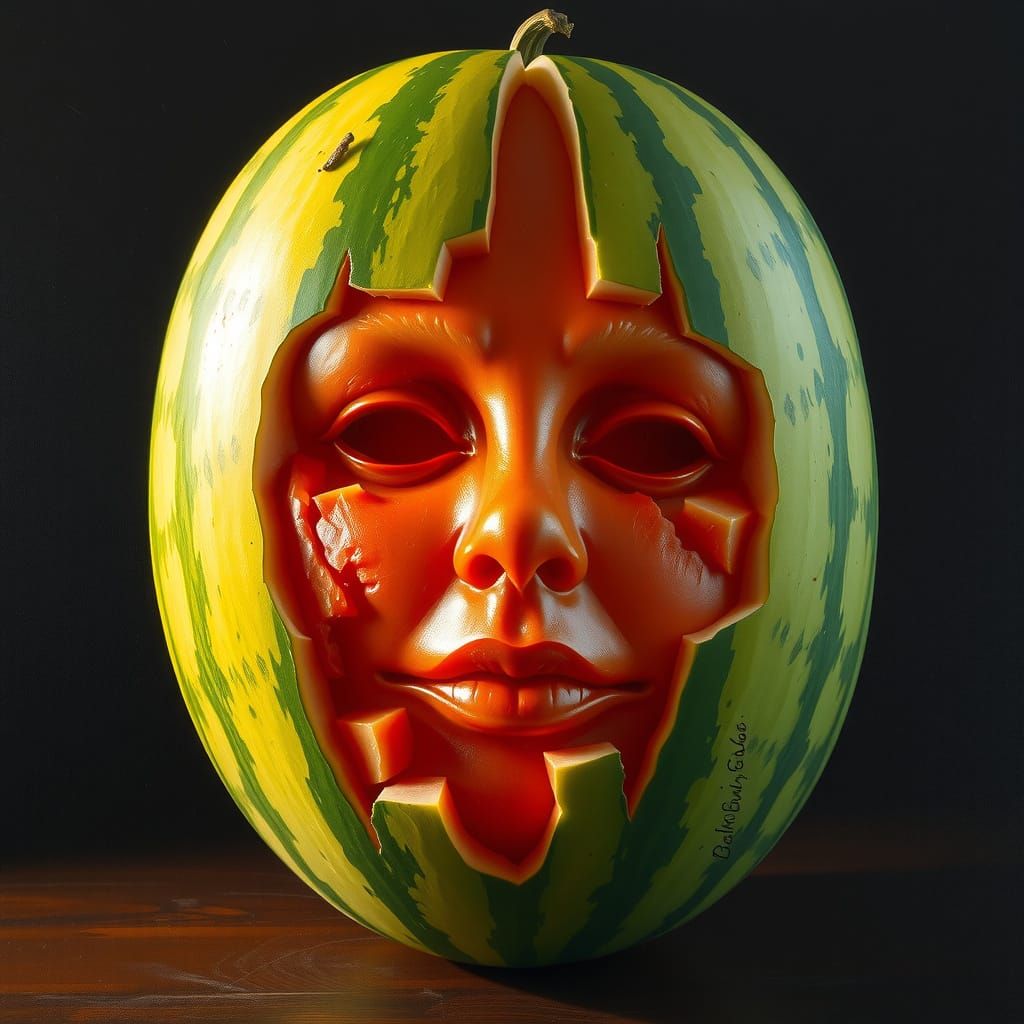 Surreal Watermelon Portrait in Hyper-Realistic Oil Painting ...