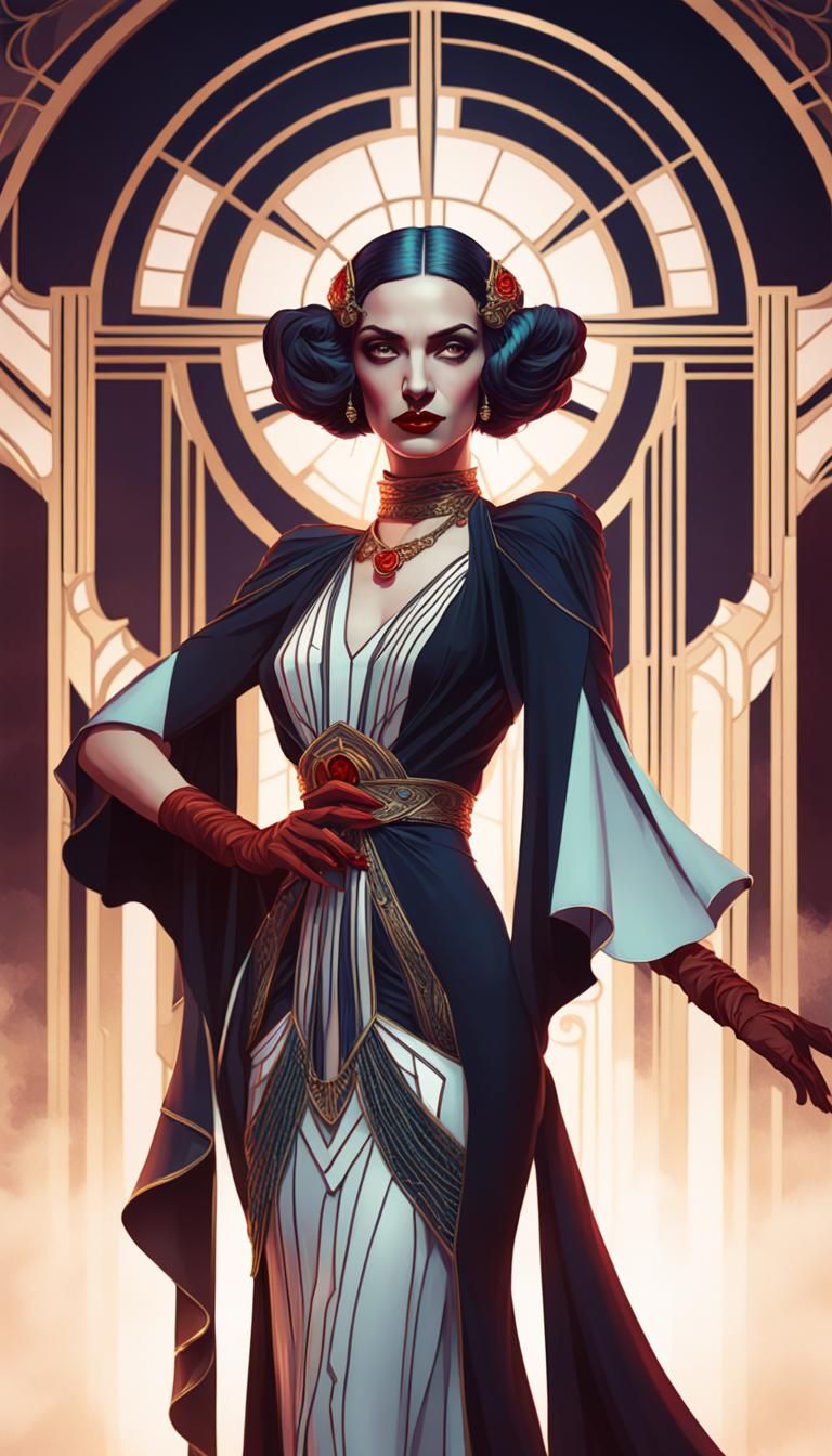 Art Deco Vampire Woman Portrait in Digital Art Style