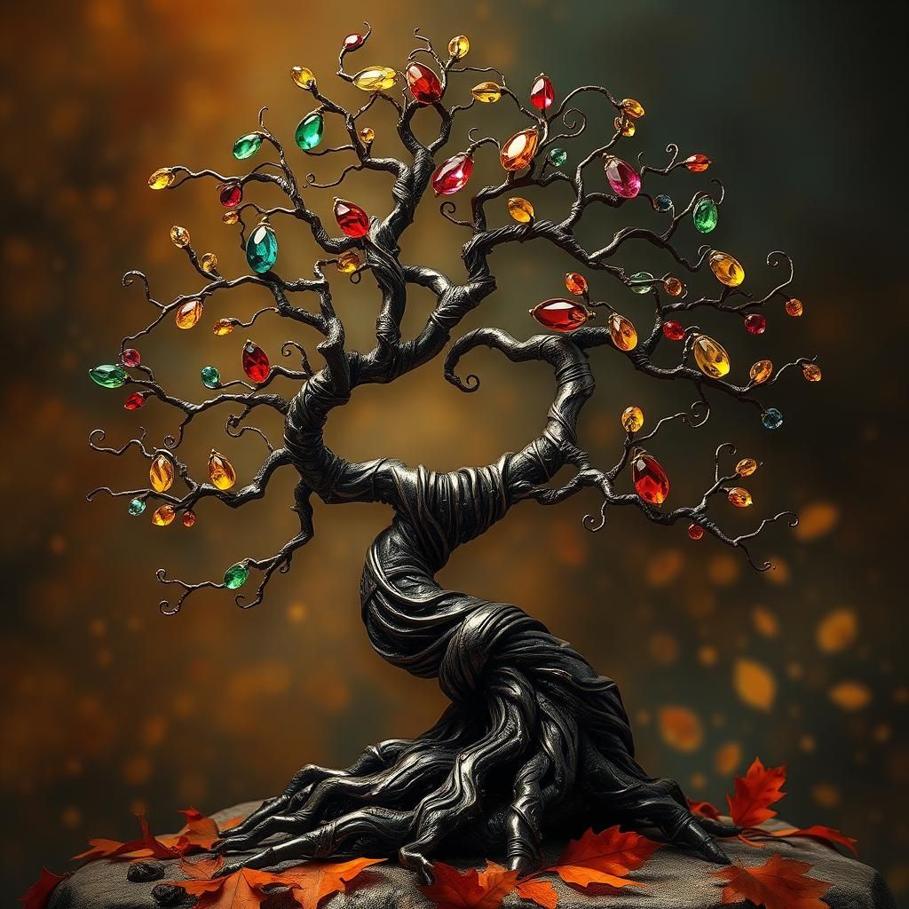 Gemstone Metal Bonsai Tree in Dreamlike Style