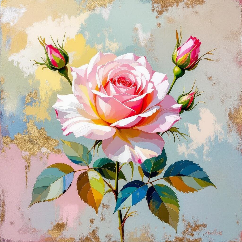Metamodern Rose Painting with Impressionist Flair