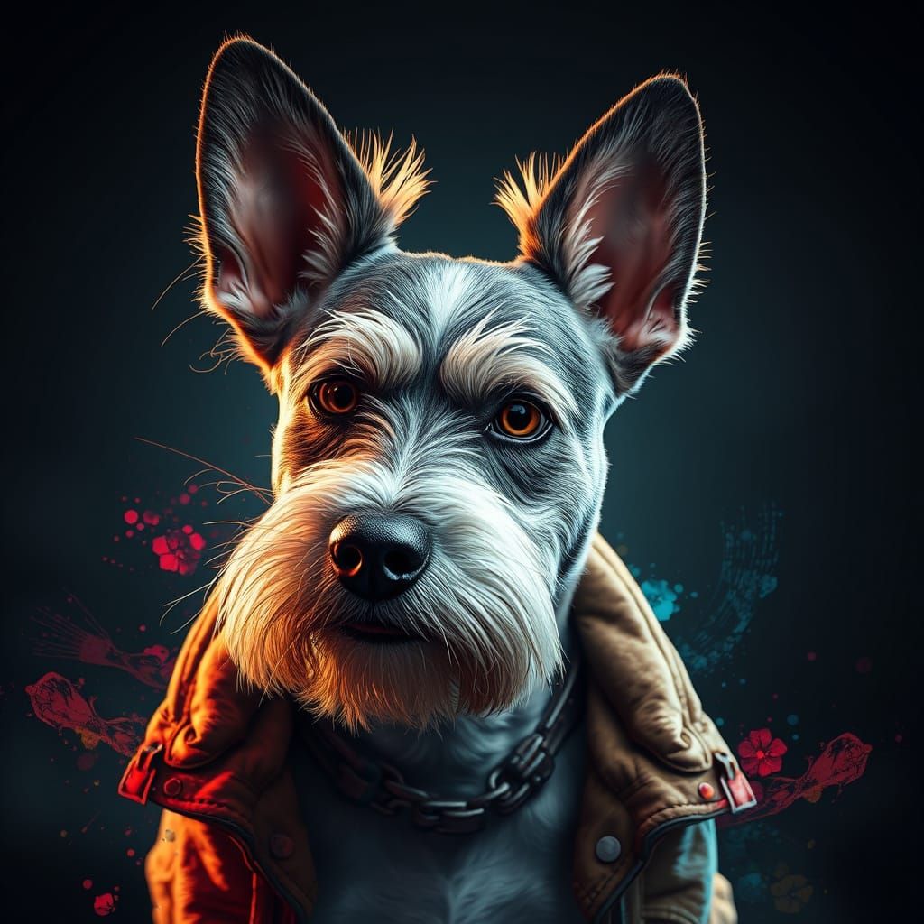 Hyperdetailed Portrait of a Terrier in Triadic Colors