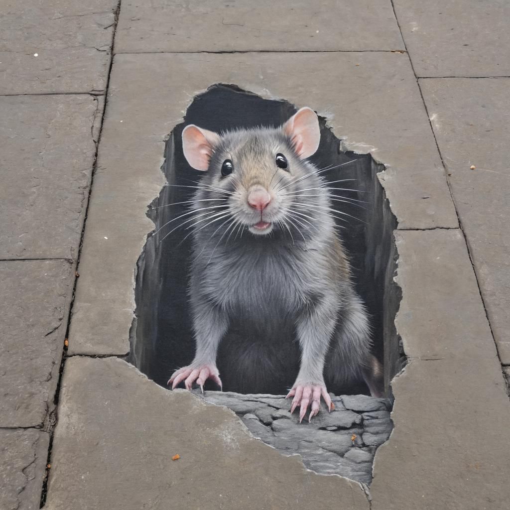 Chalk Art - Rat emerging from sidewalk