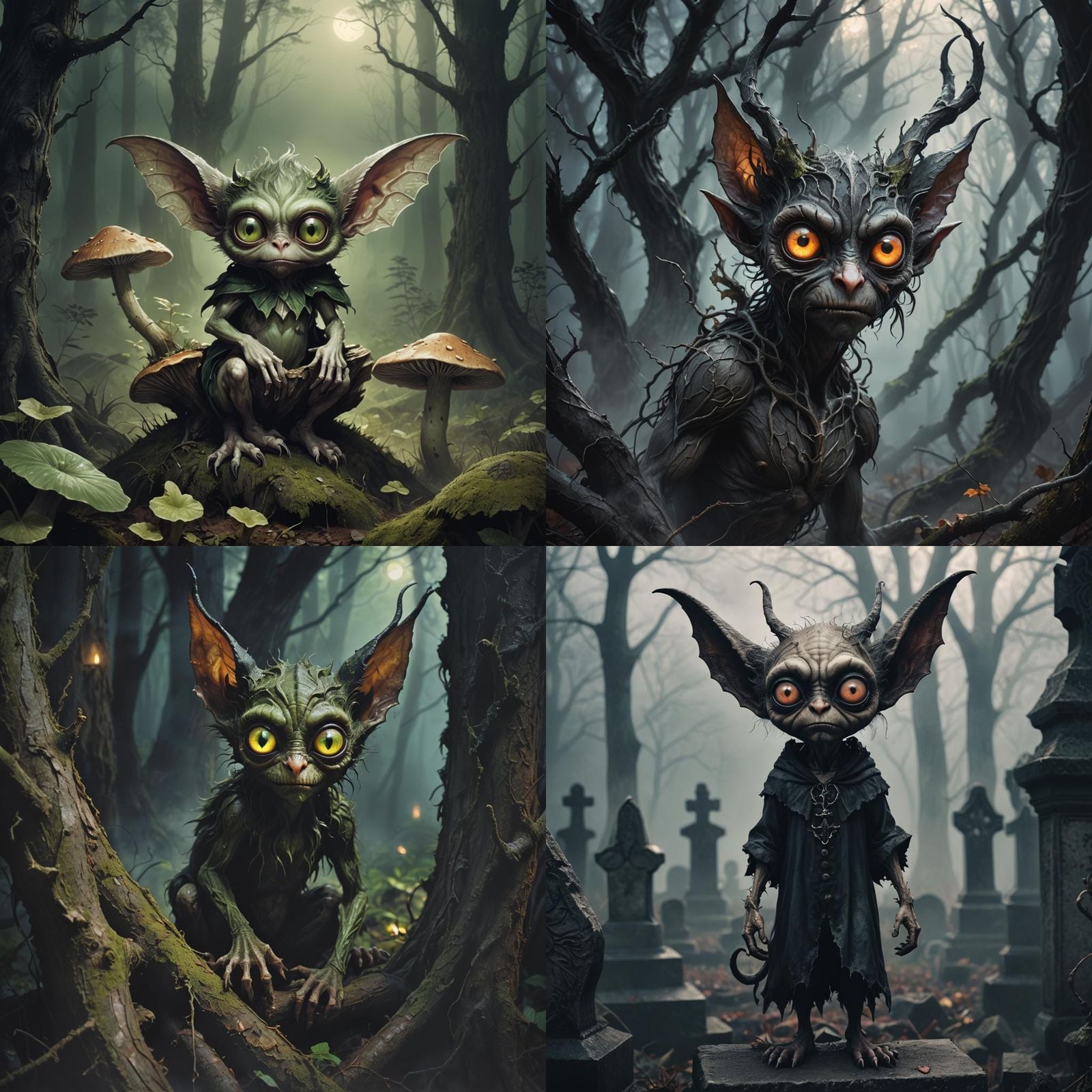 Spooky Imp with Big Eyes and Long Ears
